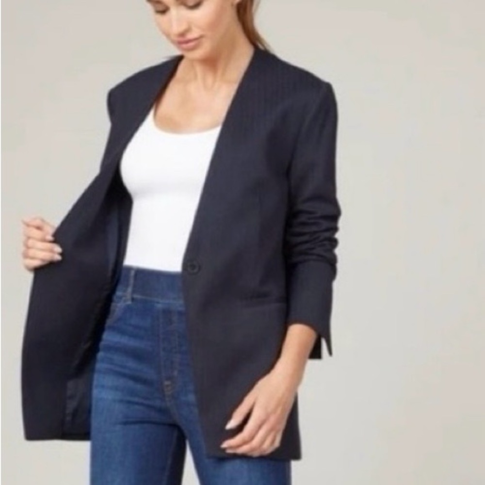 SPANX Dark Navy Pinstripe Single-Button Blazer